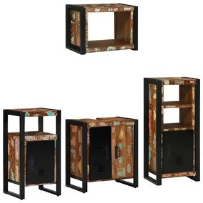 vidaXL Σετ Επίπλων Μπάνιου 4 pcs Πολύχρωμο Στερεό ανακτημένο ξύλο