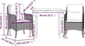 vidaXL Σετ Τραπεζαρίας Κήπου 3 τεμ. Γκρι Συνθ. Ρατάν με Μαξιλάρια