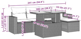 Σαλόνι Κήπου Σετ 6 Τεμαχίων Γκρι Συνθετικό Ρατάν με Μαξιλάρια - Γκρι