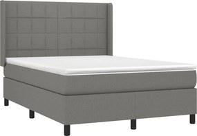 vidaXL Κρεβάτι Boxspring με Στρώμα &amp; LED Σκ.Γκρι 140x190εκ. Υφασμάτινο