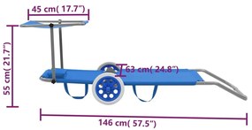 Ξαπλώστρα Πτυσσόμενη Χρώμα Μπλε Αλουμινίου με Σκίαστρο + Ρόδες - Μπλε
