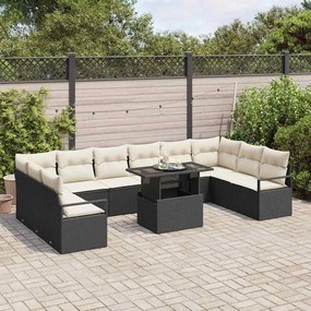 vidaXL Σετ Καναπέ Κήπου με αποθήκευση 11 pcs Μαύρο Πολυ ράταν