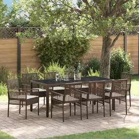 vidaXL Σέτ φαγητού για κήπο 9 pcs Καφέ 190 x 90 x 75 cm PE ρατάν