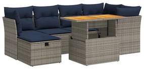 vidaXL Καναπές Σετ 7Τεμαχίων Μαύρο Συνθετικό Ρατάν με Μαξιλάρια Ακακία