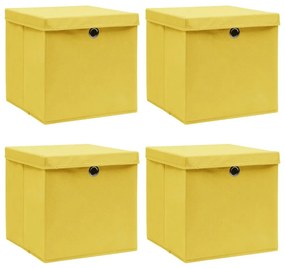 Κουτιά Αποθήκευσης με Καπάκια 4 τεμ Κίτρινα 32x32x32εκ Ύφασμα - Κίτρινο