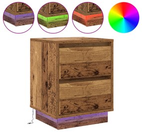 vidaXL Κομοδίνα με LED Φώτες 2 τμχ Παλιό Ξύλο 39x34.5x50 cm
