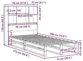 Κρεβάτι Βιβλιοθήκη Χωρίς Στρώμα Λευκό 90x190 εκ Μασίφ Πεύκο - Λευκό