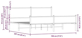 Σκελετός Κρεβ. Χωρίς Στρώμα Καπνιστή Δρυς 193x203 εκ. Μεταλλικό - Καφέ