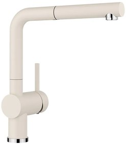 Blanco Linus-S SILGRANIT® Soft White Μπαταρία Κουζίνας με Περιστρεφόμενο Ρουξούνι και Μεταλλικό Αποσπώμενο Ντους
