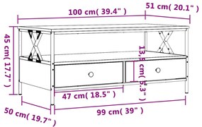 Τραπεζάκι Σαλονιού Γκρι Sonoma 100 x 51 x 45 εκ. Επεξεργ. Ξύλο - Γκρι