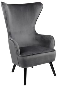 Μπερζέρα Byfon ανθρακί βελούδο και πόδι rubberwood σε μαύρη απόχρωση 76x83x117εκ 76x83x117 εκ.