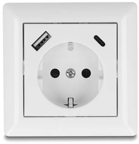 DELOCK πρίζα τοίχου 11499 με θύρες φόρτισης USB &amp; USB-C, 18W PD, λευκή