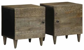 Κομοδίνα 2 τεμάχια ανοιχτό γκρι 40x33x46 cm μασίφ ξύλο Mango - Γκρι