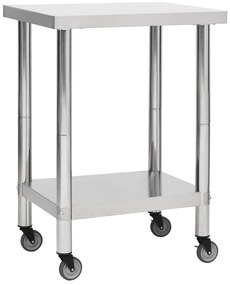 vidaXL Πάγκος Εργασίας Κουζίνας με Ροδάκια 60x45x85 εκ Ανοξείδ. Ατσάλι
