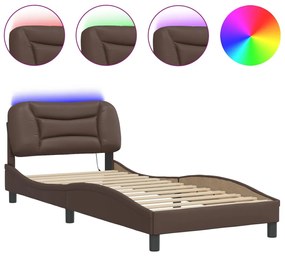 vidaXL Πλαίσιο Κρεβατιού με LED Καφέ 80x200 εκ. Συνθετικό Δέρμα
