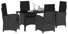 vidaXL Σετ Εξωτερικής Τραπέζης 5 Τεμαχίων με Μαξιλάρια Μαύρο Poly Rattan
