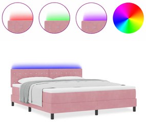 vidaXL Κρεβάτι Box Spring με Στρώμα & LED Ροζ 180x200 εκ. Βελούδο
