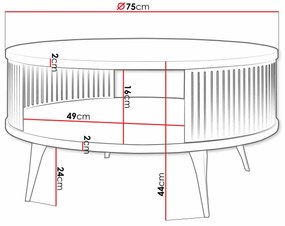 Τραπεζάκι σαλονιού Oswego 118, Craft χρυσή βελανιδιά, Μαύρο, 44cm, 18 kg, Πλαστικοποιημένη μοριοσανίδα, Στρόγγυλος | Epipla1.gr