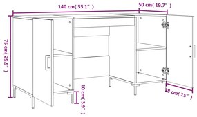 Γραφείο Γυαλιστερό Λευκό 140x50x75 εκ. Επεξεργασμένο Ξύλο - Λευκό