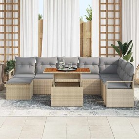 vidaXL Σετ Καναπέ Κήπου με μαξιλάρι 9 pcs Μπεζ και Γκρι
