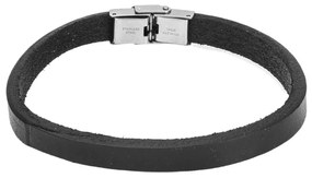 Βραχιόλι Senza Men&#039;s Steel Black Leather Strap