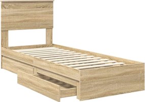 vidaXL Κρεβάτι Αποθήκης Δρύς Sonoma 75 x 190 cm Επεξεργασμένο ξύλο