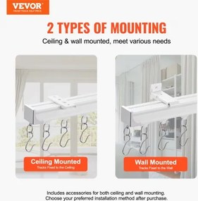 VEVOR Ceiling Curtain Track Set 5.9 FT/1.8 Meter Room Divider with Hooks White