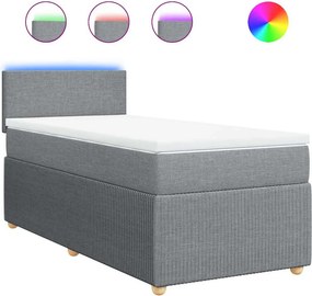 vidaXL Κρεβάτι Boxspring με Στρώμα Ανοιχτό Γκρι 90x200 εκ. Υφασμάτινο