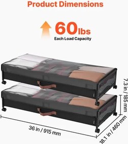 VEVOR Under Bed Storage with Wheels 36x18.1x7.3 In Rolling Storage Bags 2 Pack