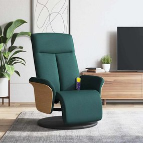 vidaXL Πολυθρόνα Μασάζ Ανακλινόμενη με Υποπόδιο Σκ. Πράσινο Υφασμάτινη