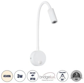 Απλίκα Ξεν/χείου Bed Side/Reading Light 3W 4500K Αλουμίνιο Globostar-60876-Λευκό 60876