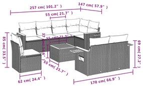 vidaXL Σαλόνι Κήπου Σετ 9 τεμ. Μπεζ Συνθετικό Ρατάν με Μαξιλάρια