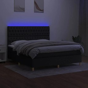 vidaXL Κρεβάτι Boxspring με Στρώμα &amp; LED Μαύρο 160x200 εκ. Υφασμάτινο