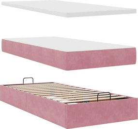 vidaXL Οθωμανικό κρεβάτι με στρώμα ροζ 90x190cm Velvet