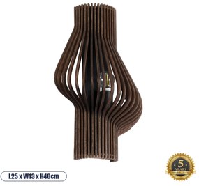 02175 GloboStar®  MIHIRO 02175 Boho Επιτοίχιο Φωτιστικό Απλίκα Μονόφωτο 1 x E27 IP20 Καφέ Ξύλο - Μ25 x Π13 x Υ40cm