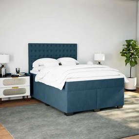 vidaXL Κρεβάτι Boxspring με Στρώμα Μπλε 160x200 εκ. Βελούδινο