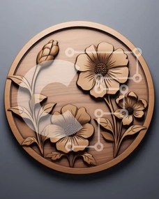 Intra Συλλεκτικό Ξύλινο Παζλ Plywood  4mm - Κυκλική ξύλινη πλάκα με λουλούδια και φύλλα Σε Ξύλινο Κουτί - Διαστάσεις Puzzle: 10x10 cm – 25 κομμάτια