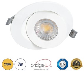 GloboStar LEXIS JOINT 60991 Χωνευτό LED Κινούμενο Spot Downlight 7W 660lm 45° AC 220-240V IP44 Φ12cm x Υ3.1cm - Στρόγγυλο - Λευκό - Θερμό Λευκό 2700K - Bridgelux Chip - TÜV Certified Driver - 5 Years Warranty