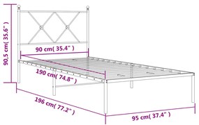 Πλαίσιο Κρεβατιού με Κεφαλάρι Λευκό 90 x 190 εκ. Μεταλλικό - Λευκό