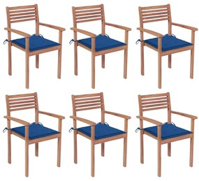 3072582 vidaXL Καρέκλες Κήπου Στοιβαζ. 6 τεμ. από Μασίφ Ξύλο Teak με Μαξιλάρια Μπλε, 1 Τεμάχιο