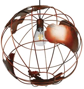 GloboStar EARTH 01665 Vintage Industrial Κρεμαστό Φωτιστικό Οροφής Μονόφωτο 1 x E27 Καφέ Σκουριά Μεταλλικό Πλέγμα Φ40 x Υ40cm