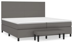 vidaXL Κρεβάτι Boxspring με Στρώμα Γκρι 200x200 εκ. Συνθετικό Δέρμα