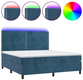 Κρεβάτι Boxspring με Στρώμα &amp; LED Σκ. Μπλε 160x200εκ. Βελούδινο - Μπλε