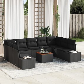 vidaXL Σετ Καναπέ Κήπου 10 pcs Μαύρο Ρατάν & Ξύλινο πλαίσιο