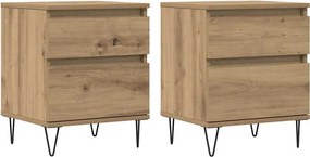 vidaXL Κομοδίνα 2 τεμ. τεχνίτης Δρυς 40 x 35 x 50 εκ από Επεξεργ. Ξύλο