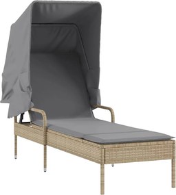 vidaXL Ξαπλώστρα με Σκίαστρο Μπεζ από Συνθετικό Ρατάν