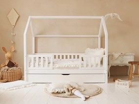 Κρεβάτι Παιδικό Montessori Bianco  Duo Plus με κάγκελα 30cm + Συρτάρι  σε Λευκό Χρώμα  Ξύλου  90×200cm  Luletto (Δώρο 10% έκπτωση στο Στρώμα)