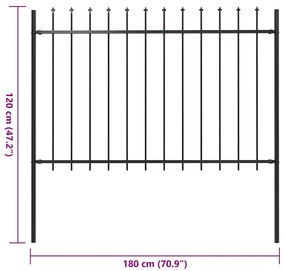 vidaXL Κάγκελα Περίφραξης με Λόγχες Μαύρα 1,8 μ. Ατσάλινα