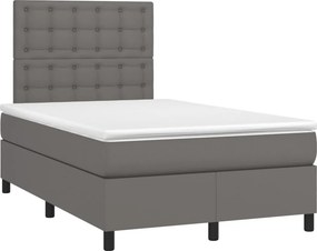 vidaXL Κρεβάτι Boxspring με Στρώμα &amp; LED Γκρι 120x200 εκ. Συνθ. Δέρμα