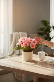 Stewehome Τεχνητή μαργαρίτα με πυκνά φύλλα σε λευκή διακοσμητική γλάστρα Πολύχρωμο